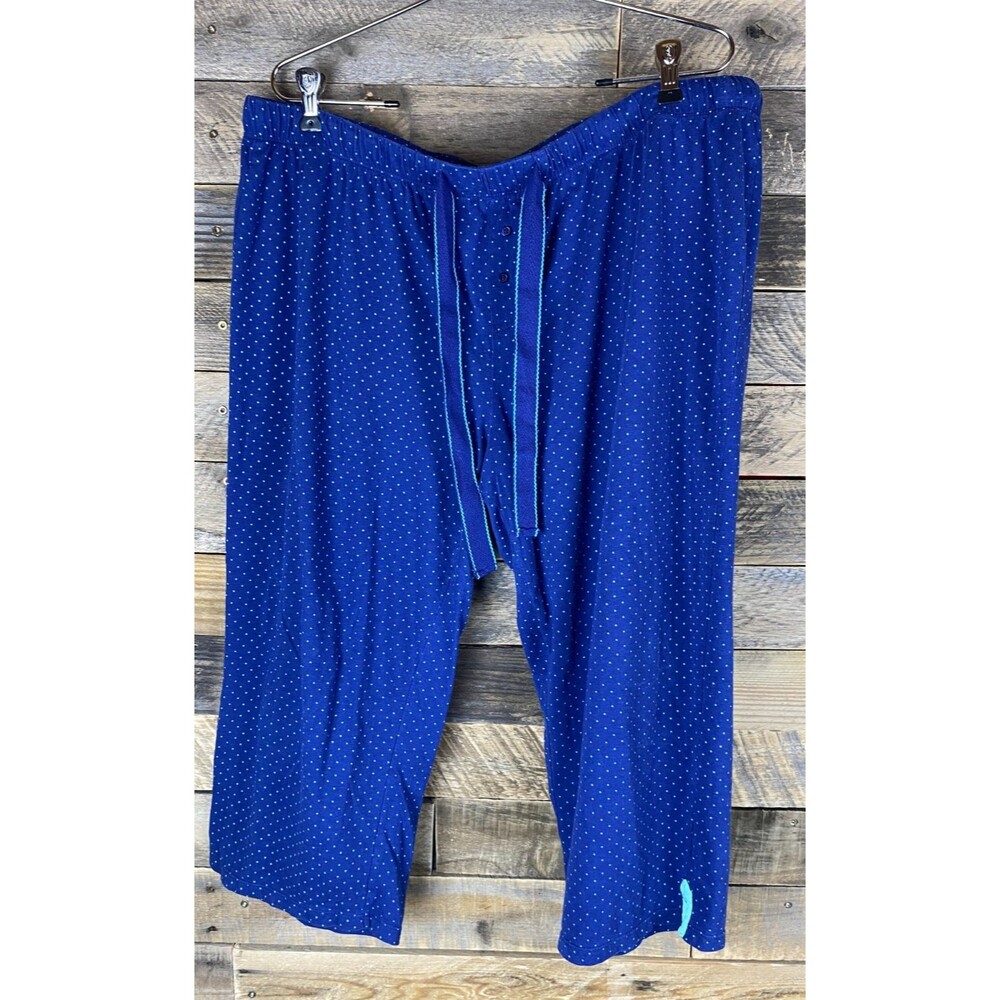 Simple Pleasures Womens Plus Sz 1X  Blue W/Green Polka Dots Lounge Pajama Pants